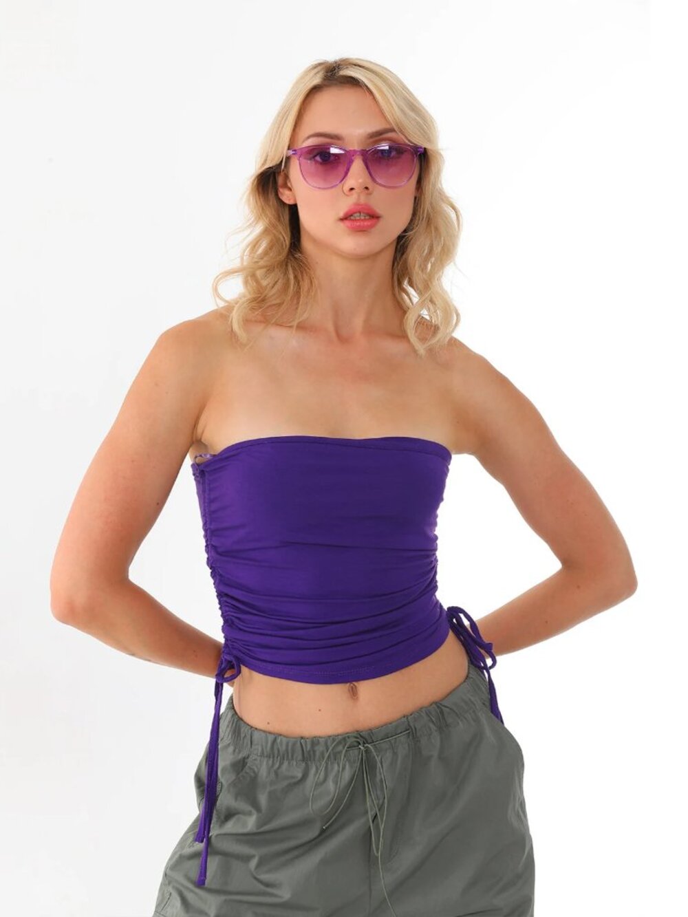 Strapless Ruched Tube Top – Adjustable, Stretchy & Trendy